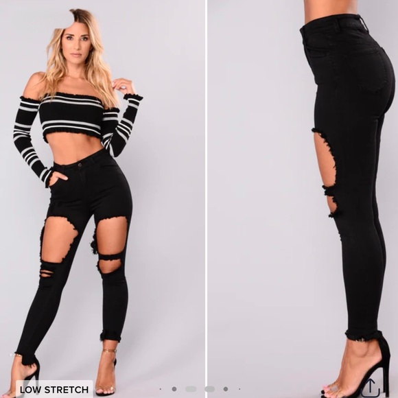 Distressed Jeans - Black - Picture 1 of 6